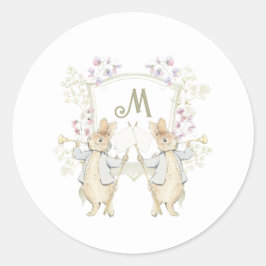 Pegatina Redonda Gingham Neutral Peter the Rabbit Twins Baby Shower