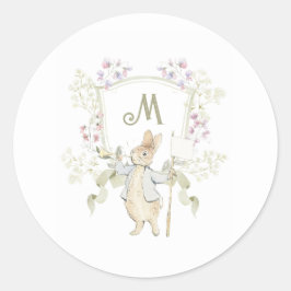Pegatina Redonda Gingham Peter the Rabbit Monograma Baby Shower