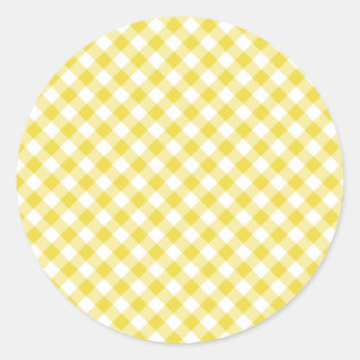Pegatina Redonda Gingham Retro Amarillo Dorado