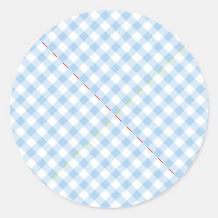 Pegatina Redonda Gingham Retro Azul Bebé