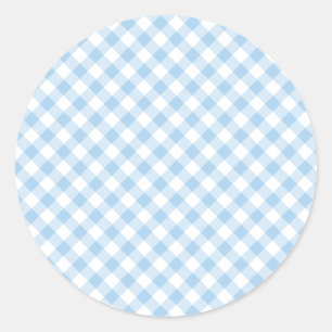 Pegatina Redonda Gingham Retro Azul de Bebé