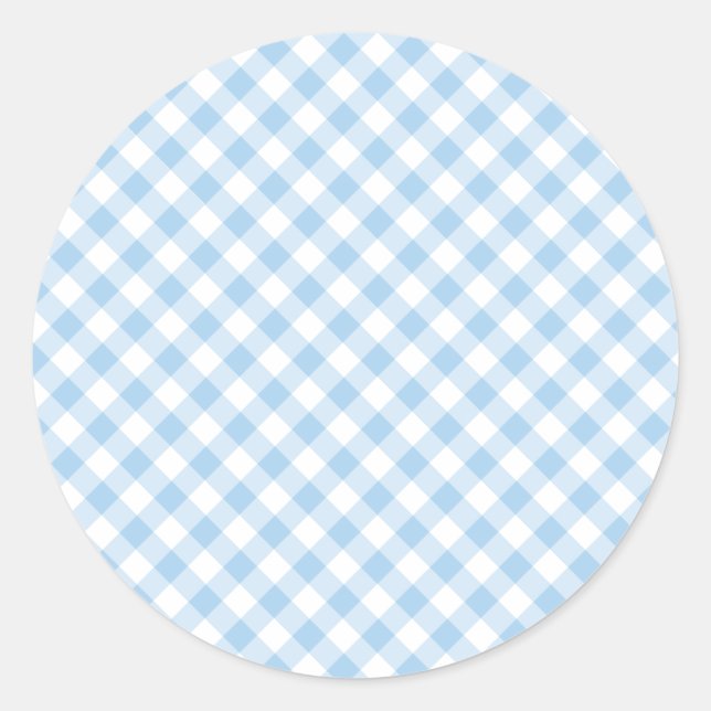 Pegatina Redonda Gingham Retro Azul de Bebé (Anverso)