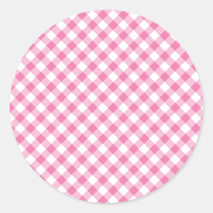Pegatina Redonda Gingham Retro Rosa Fucsia