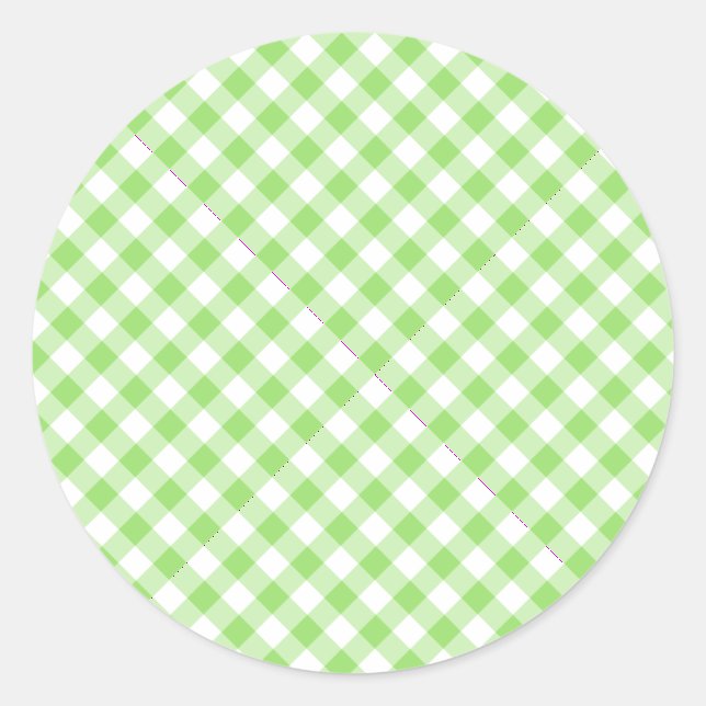 Pegatina Redonda Gingham Retro Verde Primavera (Anverso)
