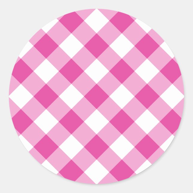 Pegatina Redonda Gingham rosa (Anverso)