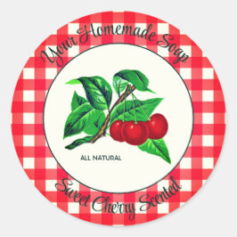 Pegatina Redonda Gingham Sweet Cherry Handmade Soap Label
