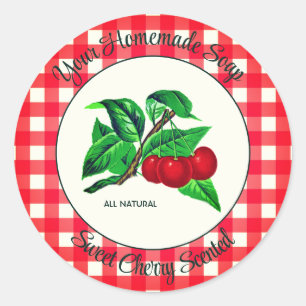 Pegatina Redonda Gingham Sweet Cherry Handmade Soap Label