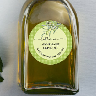Pegatina Redonda Gingham verde a cuadros Aceite de oliva casero
