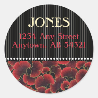 Pegatina Redonda Gingko Pinstripe Dots Classy Red Black Art Deco