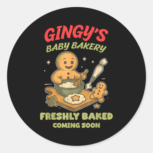 Pegatina Redonda Gingy's Baby Bakery Freshly Baked Coming Soon Chri (Anverso)
