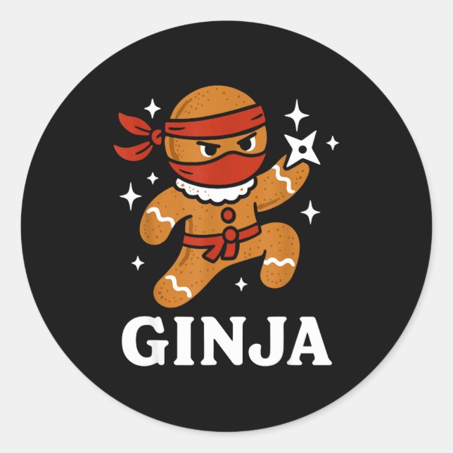 Pegatina Redonda Ginjas Gingerbread Ninja Funny Christmas Cookie Bo (Anverso)
