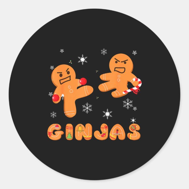 Pegatina Redonda Ginjas Gingerbread Ninjas Funny Ugly Christmas  (Anverso)