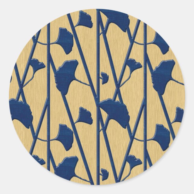 Pegatina Redonda ginkgo azul (Anverso)