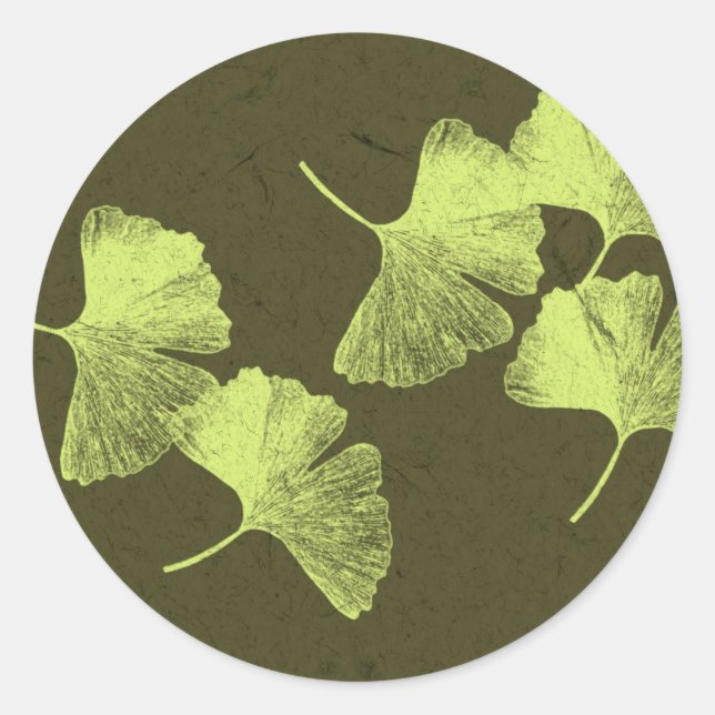 Pegatina Redonda Ginkgo Leaves (Anverso)