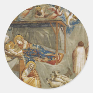 Pegatina Redonda Giotto di Bondone La Natividad Colección de Arte R