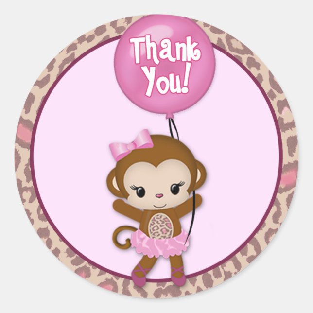 Pegatina Redonda GIRA MONKEY Tu Cute Bebé Gracias #5 TTC (Anverso)