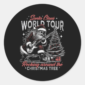 Pegatina Redonda Gira mundial de Santa Claus: Rockeando alrededor d