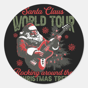Pegatina Redonda Gira mundial de Santa Claus Rocking Around The Chr