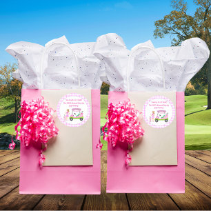 Pegatina Redonda Gira por el rosa, salida de golf, conciencia sobre