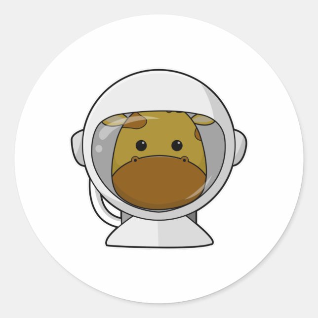 Pegatina Redonda Girafa como astronauta con casco (Anverso)
