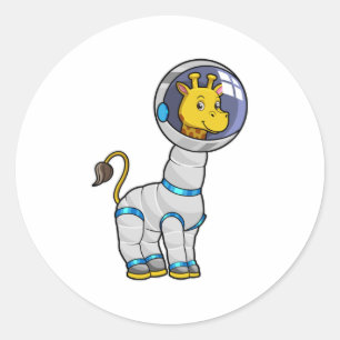 Pegatina Redonda Girafa como astronauta en la esfera del vidrio