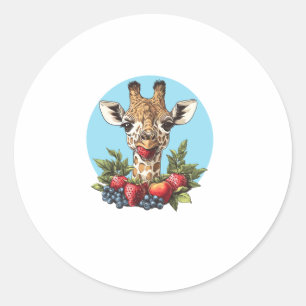 Pegatina Redonda Girafa con fresas, arándanos y manzanas