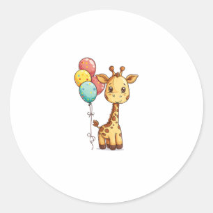 Pegatina Redonda Girafa Cuta Con Globos