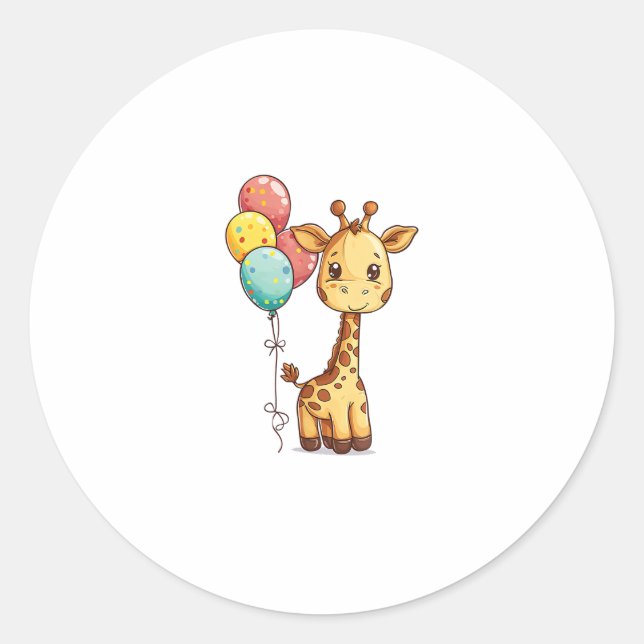 Pegatina Redonda Girafa Cuta Con Globos (Anverso)