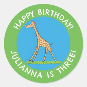 Pegatina Redonda Girafa cutánea con personalizado de mariposa