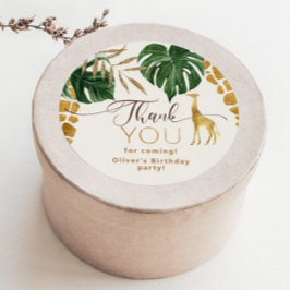 Pegatina Redonda Girafa de animales salvajes de un Safari cumpleaño