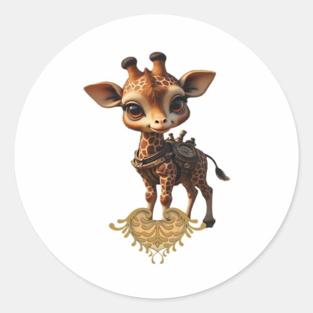 Pegatina Redonda Girafa del bebé al estilo de un personalizado de v (Anverso)