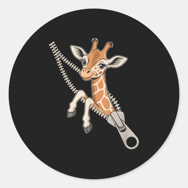 Pegatina Redonda Girafa Emergiendo De Un Zipper (Anverso)