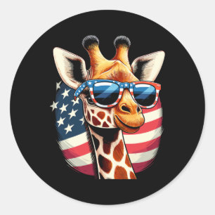 Pegatina Redonda Girafa Patriótica Ee.Uu. Bandera Estadounidense So