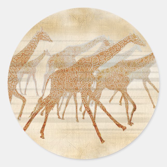 Pegatina Redonda Girafas en funcionamiento (Anverso)