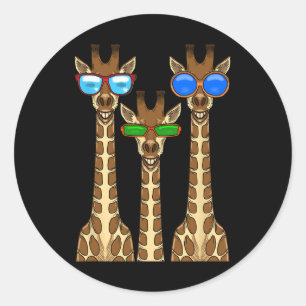 Pegatina Redonda Girafas sonrientes vistiendo sombrillas y un extra