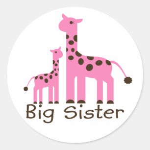 Pegatina Redonda Giraffe Big Sister