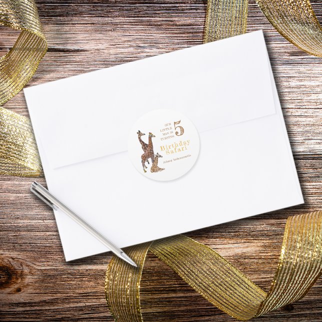 Pegatina Redonda Giraffe Birthday Safari (Giraffe Birthday Safari Stickers )