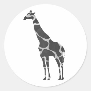 Pegatina Redonda Giraffe Black and Grey Silhoutte
