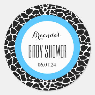 Pegatina Redonda GIRAFFE Boy Baby Shower Fecha V07 BLUE