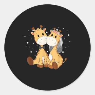Pegatina Redonda Giraffe Bride Y Groom Boda Pareja De Arte