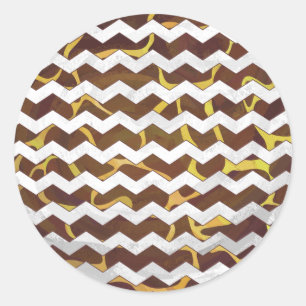 Pegatina Redonda Giraffe Brown and Yellow Print
