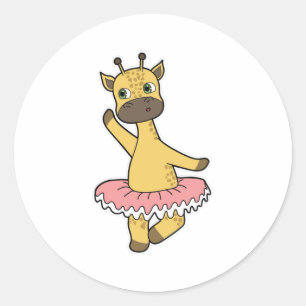 Pegatina Redonda Giraffe como Ballerina en el ballet con falda