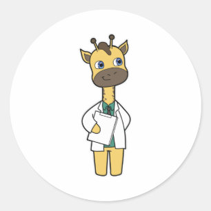 Pegatina Redonda Giraffe como Médica con Notepad