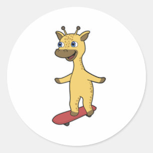 Pegatina Redonda Giraffe como Skater con Skateboard