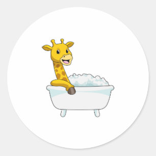 Pegatina Redonda Giraffe con bañera con espuma