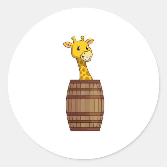 Pegatina Redonda Giraffe con barril (Anverso)