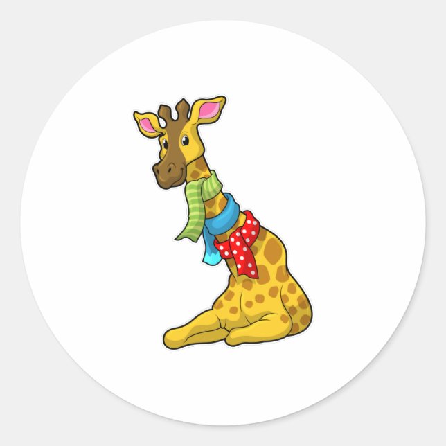 Pegatina Redonda Giraffe con bufanda (Anverso)