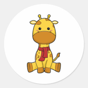 Pegatina Redonda Giraffe con bufanda