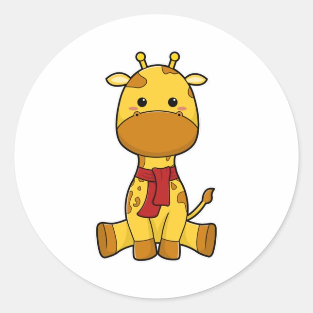Pegatina Redonda Giraffe con bufanda (Anverso)