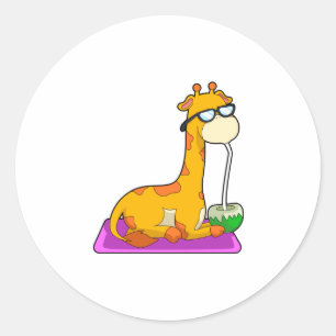 Pegatina Redonda Giraffe con coco